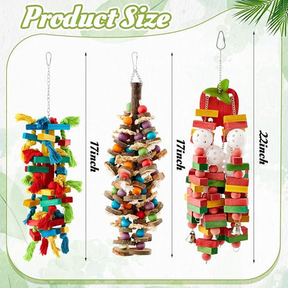 3 Pcs Extra Large Bird Parrot Toy Multicolored Natural Wooden Parrot Cage - Image 2