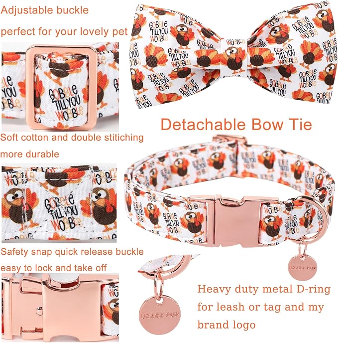 Thanksgiving Dog Collar with Bow Tie, Turkey Cotton Bowtie Collar - Image 3