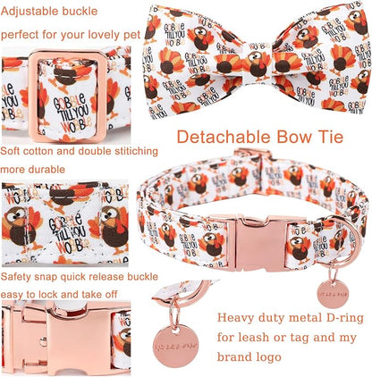 Thanksgiving Dog Collar with Bow Tie, Turkey Cotton Bowtie Collar - Image 3