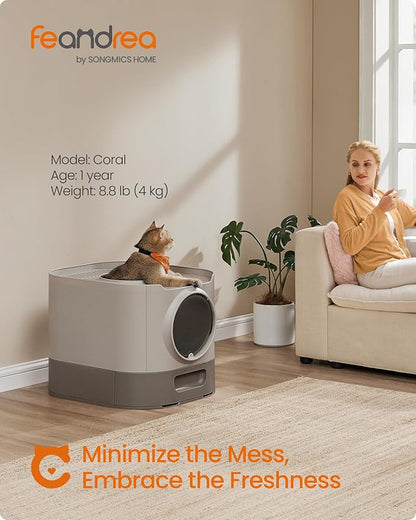 Feandrea Cat Litter Box with Lid, XL Enclosed Litter Box with Slide-Out Tray - Image 2