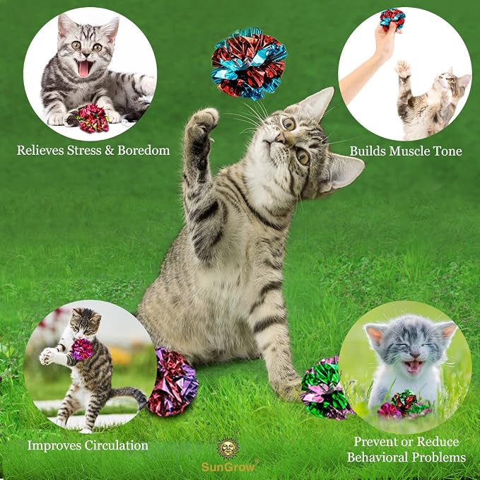 SunGrow 12 Pack Cat Crinkle Balls - Image 3