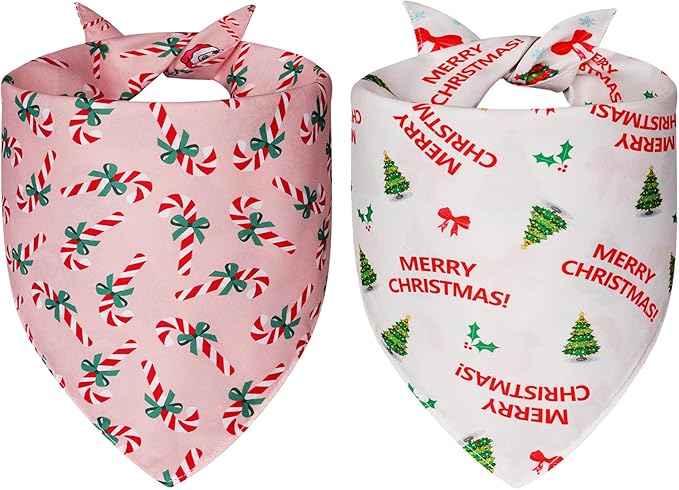 Cute Christmas Dog Bandanas Small 2PCS, 4 Pattern Holiday Scarf - Image 2