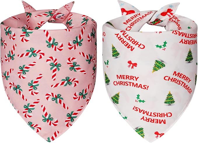 Cute Christmas Dog Bandanas Large 2PCS, 4 Pattern Holiday Scarf - Image 2