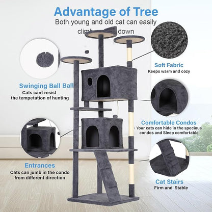 FDW | 81" Cat Tree Tower | Dark Gray | Multi-Level Indoor Activity Center - Image 5