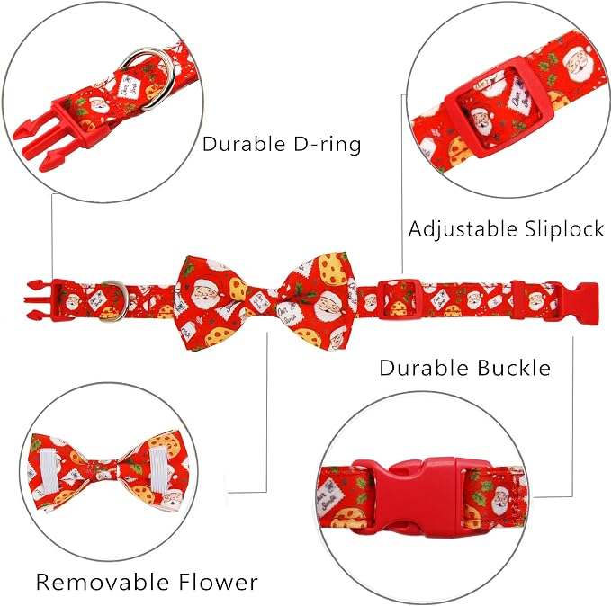 Christmas Dog Collar with Bow Tie Set, Adjustable Puppy Collar - Image 2