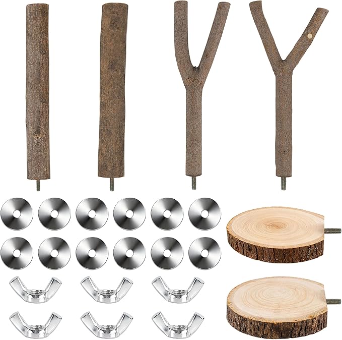 6 PCS Bird Perch Set, Natural Birch Wood Straight & Forked Perches - Image 3