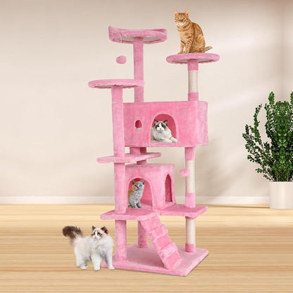 BestPet | 54" Cat Tree Tower | Pink | Sturdy, Hanging Cat Toys, Observation - Image 2