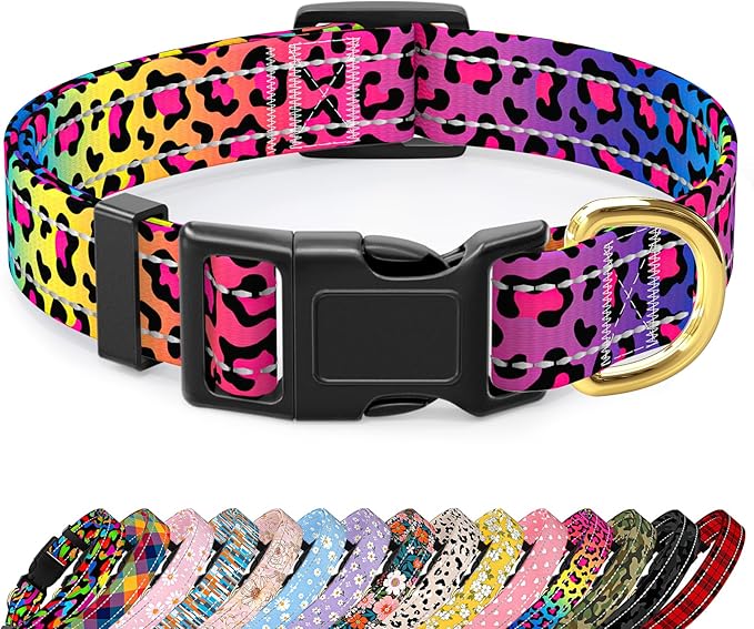 Reflective Dog Collar for Extra Small Dogs Cats, Cute Leopard Style Adjustable by TMOODEL