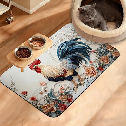 Dog Bowl Mat, Chicken Painting Pet Feeding Mat by Unknown