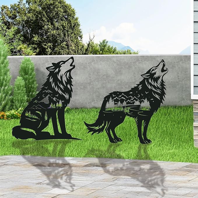 Wolf Metal Garden Stakes Yard Decor, Lawn Ornaments, Yard Art - Image 5