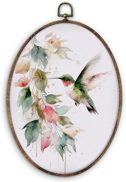 DILSJ Hummingbird Botanical Oval Wall Art Decor, Farmhouse Green Hummingbird by DILSJ