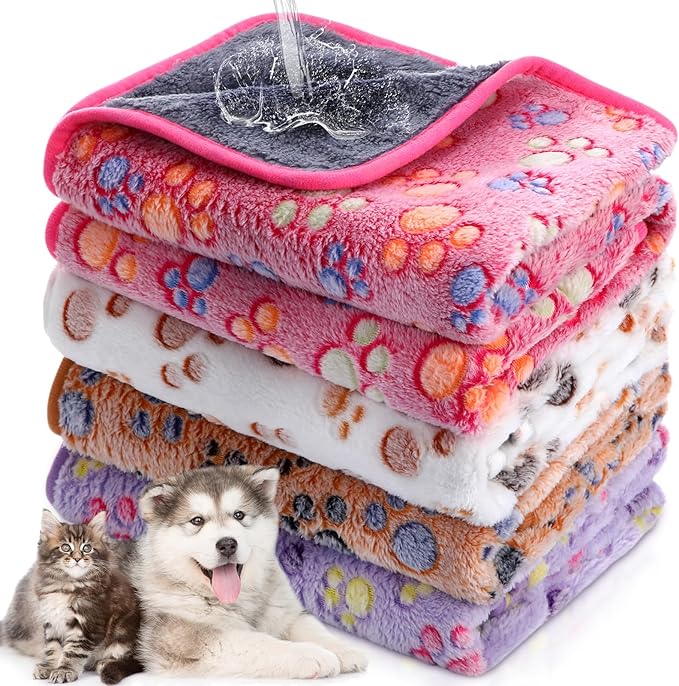 Panelee 4 Pcs Waterproof Dog Blankets Washable Puppy Paw Print Fleece Blanket by Panelee