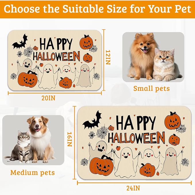 Pumpking Bat Dog Cat Food Mat, Halloween Absorbent Waterproof Placemat - Image 6