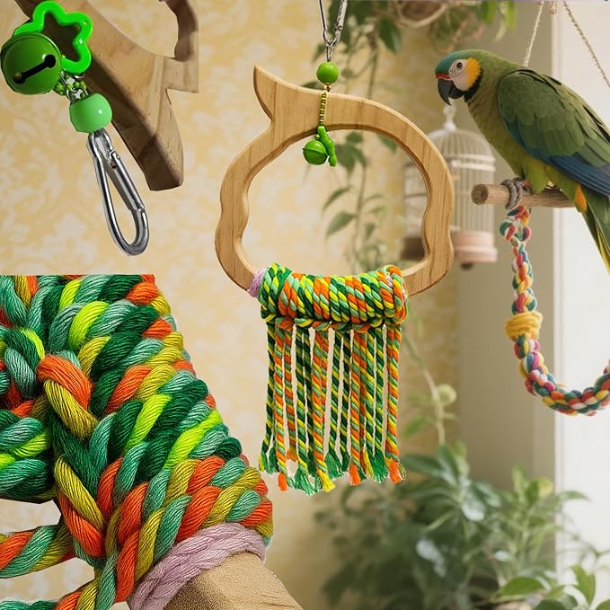 Bird Swing for Parrots – Extra Strong Natural Wood and Rope Hanging Toy for - Image 4
