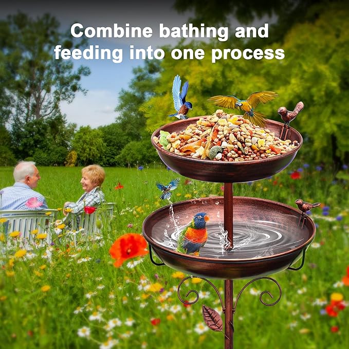 Metal Bird Bath for Outside, 2-in-1 Birdfeeder and Bath, 42 Inch Tall Stand - Image 6