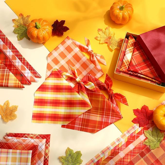 Weewooday 50 Pcs Thanksgiving Fall Dog Bandanas Bulk Plaid Bandanas - Image 5