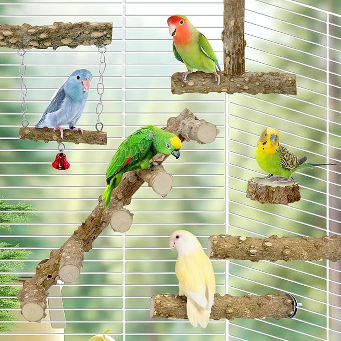 BNOSDM Natural Wood Bird Ladder Perch 6Pcs Parrot Stand Branches Climbing - Image 3