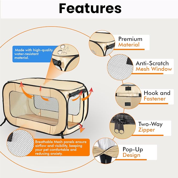 Beatrice Home Fashions Portable, Collapsible, Pop Up Kennel Travel Cat and Dog - Image 4