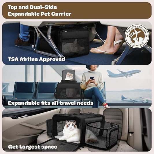Top and 2 Sides Expandable Cat Carrier 18x13.5x9.5, TSA Airline Approved Dog - Image 2
