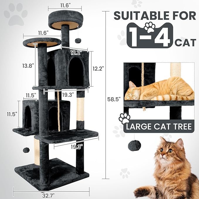 58.5inch Large Cat Tree Tower Condo - Image 3