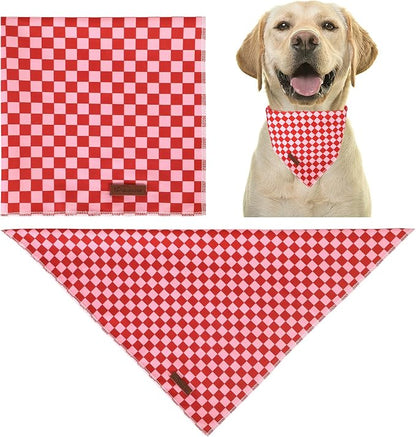 Red and Pink Plaid Dog Bandana–Red and Pink Checked Triangle Scarf - Image 5