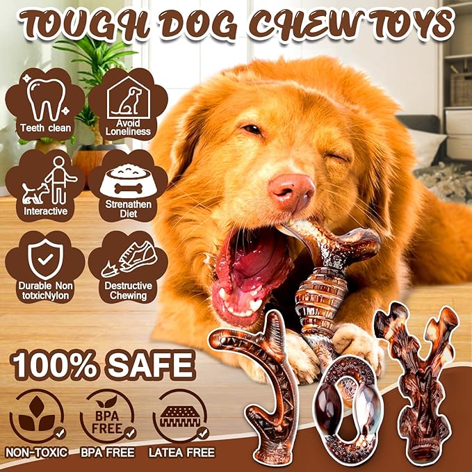 Dog Chew Toys for Aggressive Chewers 4 Pack, Indestructible Dog Toys, Bacon - Image 2