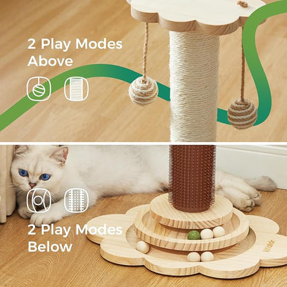 Cat Sisal Scratching Post, 4 in 1 Wooden Cat Scratcher Toy - Image 7