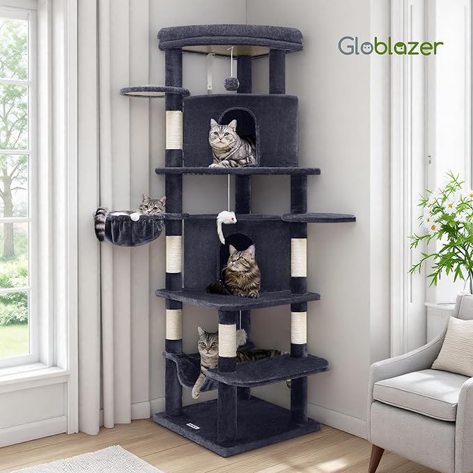 Globlazer Corner Cat Tree for Large Cats, 66inch Tall Curved Series Large Cat - Image 8
