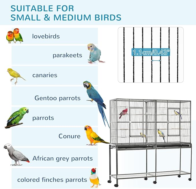 PawHut 65" Double Rolling Metal Bird Cage - Image 6