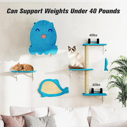 COZIWOW 4-Piece Wall-Mounted Cat Tree Set – Sturdy Wood Pet House, Scratching - Image 7