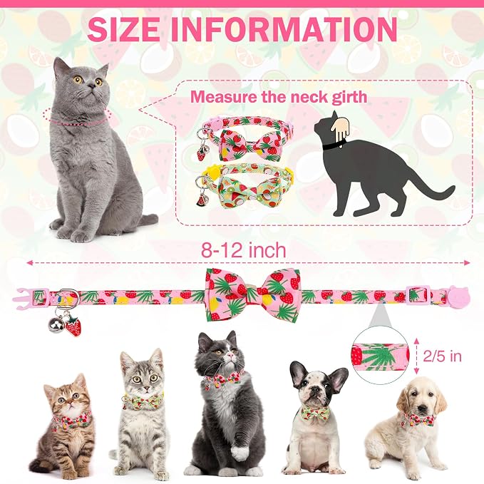 Cat Collar with Bell Bow Tie Fruit Breakaway Bowtie Cat Collar - Image 3