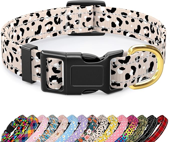 Reflective Dog Collar for Medium Dogs, Cute Leopard Style Adjustable Heavy-Duty by TMOODEL