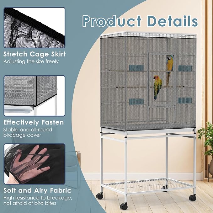 Bissap Bird Cage Seed Catcher, 90-118‘’ Universal Birdcage Net Nylon 31.8'' H - Image 3