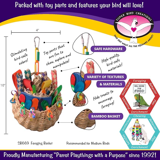 Super Bird Creations SB669 Wicker Foraging Basket Bird Toy - Image 2