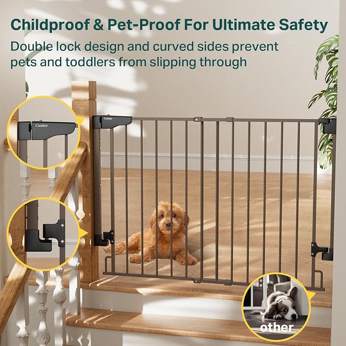 Cumbor 29.2–43" Baby Gate for Stairs, Wall-Mounted, Expandable No Bottom Bar - Image 7