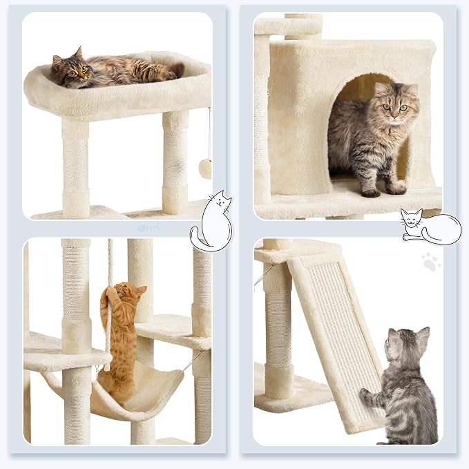 Yaheetech 54in Sturdy Cat Tree for Large Cats, Hammock & Top Perch, Indoor Pet - Image 3