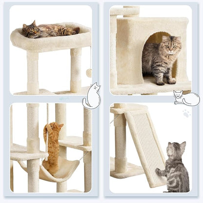 Yaheetech 54in Sturdy Cat Tree for Large Cats, Hammock & Top Perch, Indoor Pet - Image 3