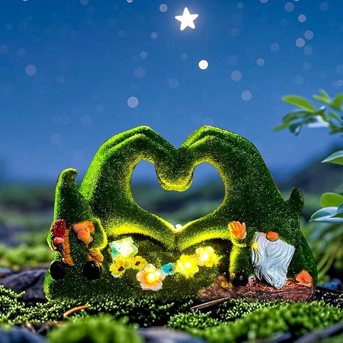 St Patricks Day Gnome Garden Gnome Statue Heart-Shaped Moss Covered Outdoor - Image 7