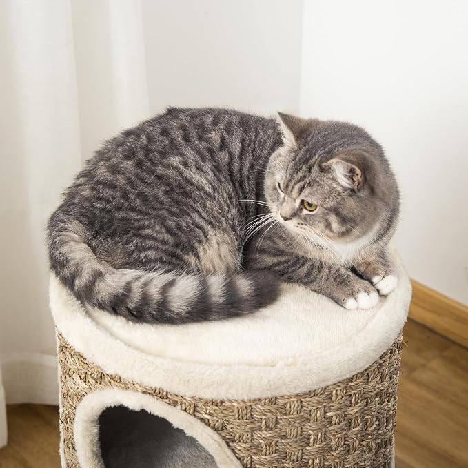 PawHut 28 Inch Cat Condo, 3 Story Cat Hideaway - Image 8
