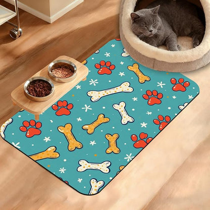 Dog Paws Cat Food Mat, Bones Absorbent Pet Feeding Mat by Unknown