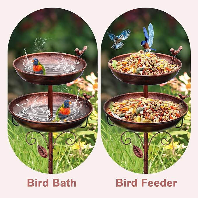Metal Bird Bath for Outside, 2-in-1 Birdfeeder and Bath, 42 Inch Tall Stand - Image 5