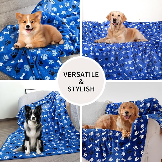 Dog Blanket Paw Bone Pattern 1 Pack 2 Super Soft Warm Flannel Sofa Cover Car - Image 6
