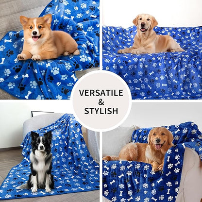 Dog Blanket Paw Bone Pattern 1 Pack 2 Super Soft Warm Flannel Sofa Cover Car - Image 5