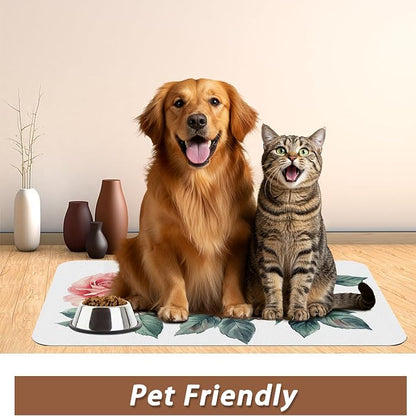 Pink Rose Pet Feeding Mat, Vintage Absorbent Quick-Dry Cat Dog Food and Water - Image 6