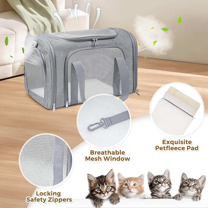 Cat Carrier Soft for Pets Up to 15 Lbs, Cat Travel Bag Soft-Sided - Image 3