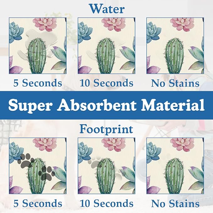 Cactus Flower Pet Feeding Mat for Floors–Christmas Stocking Absorbent Quick Dry - Image 3