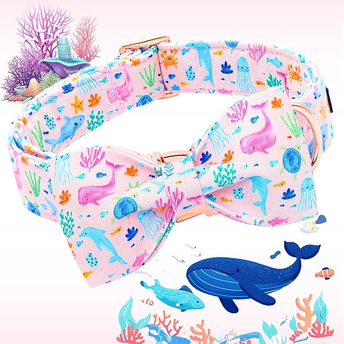 Lionheart glory Dog Bow Collar Sea Animals Print Pink Dog Collar - Image 3