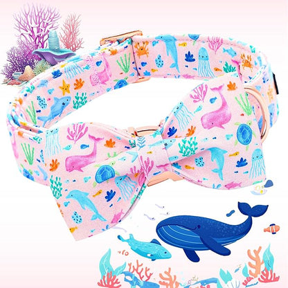 Lionheart glory Dog Bow Collar Sea Animals Print Pink Dog Collar - Image 3