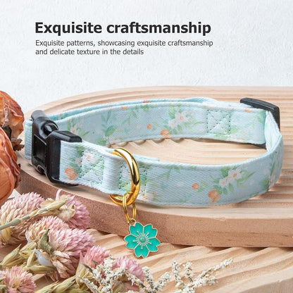 Cotton Handmade Dog Collar Cute and Distinctive Patterns Light Green Flower - Image 5