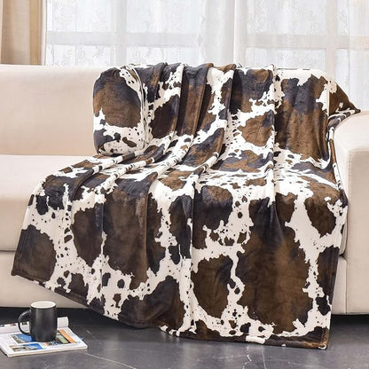 Bnuitland Brown Cow Print Flannel Throw Blanket by BNUITLAND